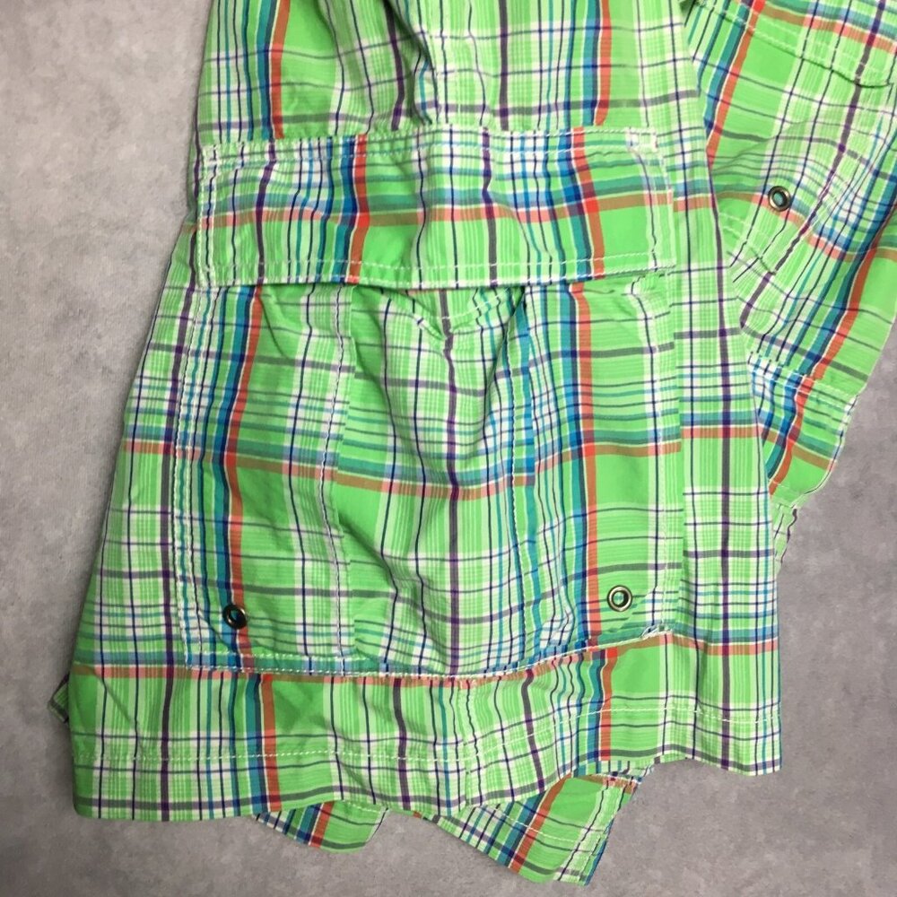 Polo RL Mens Plaid Swim Cargo Shorts size 34 Green Drawstring Cotton Nylon - Picture 14 of 16